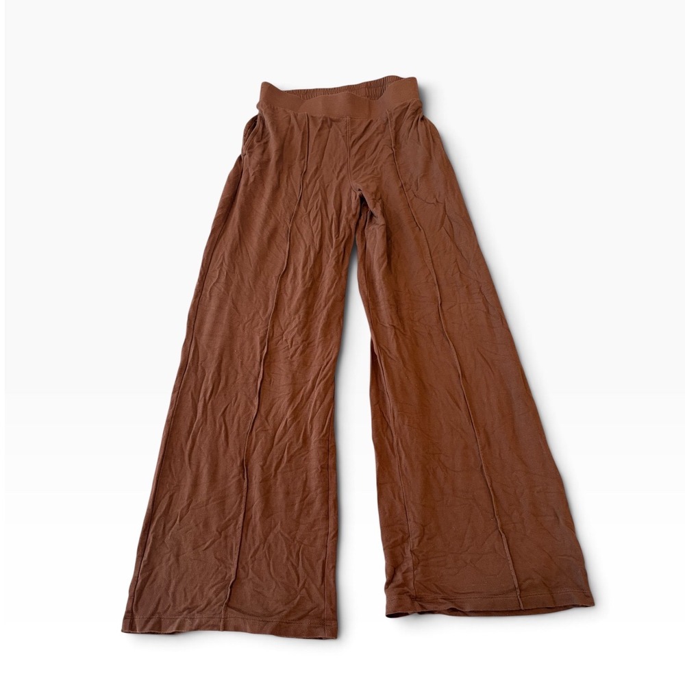 Time and Tru Womens Brown Wide Leg Lounge Pants Elastic Waist Front Seam XS 0-2